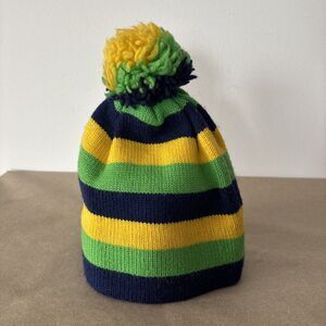 Skane Wool Apres Ski Hat Thick Wool Striped Pom Beanie Vintage Retro Colorful